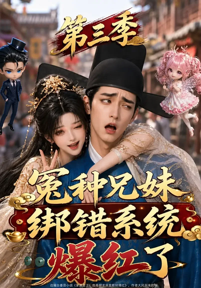 《冤种兄妹绑错系统爆红了第三季》AI漫剧封面